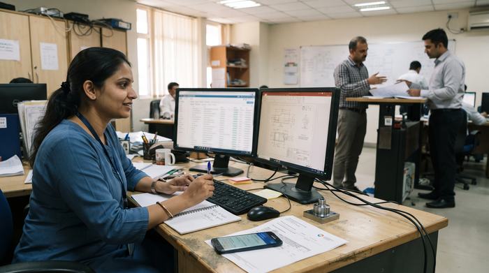 A technical consultant reviewing project documents